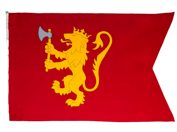 Kongeflagget og kronprinsflagget er langt på vei like, men Kronprinsens flagg har en splitt. Foto: Jan Haug, Det kongelige hoff