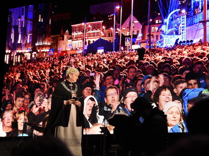 Ordfører i Bergen Marte Mjøs Persen ved åpningen av det store byjubileet. Foto: Marit Hommedal / NTB scanpix