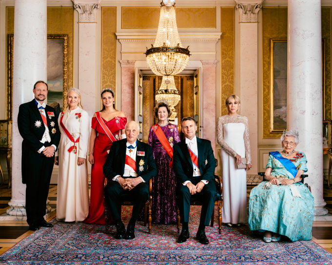 Gallamiddag på Slottet i anledning det offisielle besøket fra Frankrikes president Emmanuel Macron og hans kone fru Brigitte Macron. Foto: Ola Vatn, Det kongelige hoff 