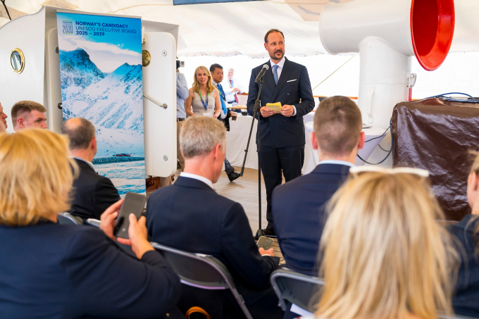 Kronprinsens talte under arrangementet i anledning Norges UNESCO-kandidatur. Foto: Pelle T. Nilsson/SPA