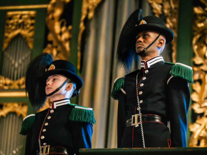 Hans Majestet Kongens Gardes musikkorps spilte under kirkeparaden. Foto: Ola Vatn, Det kongelige hoff